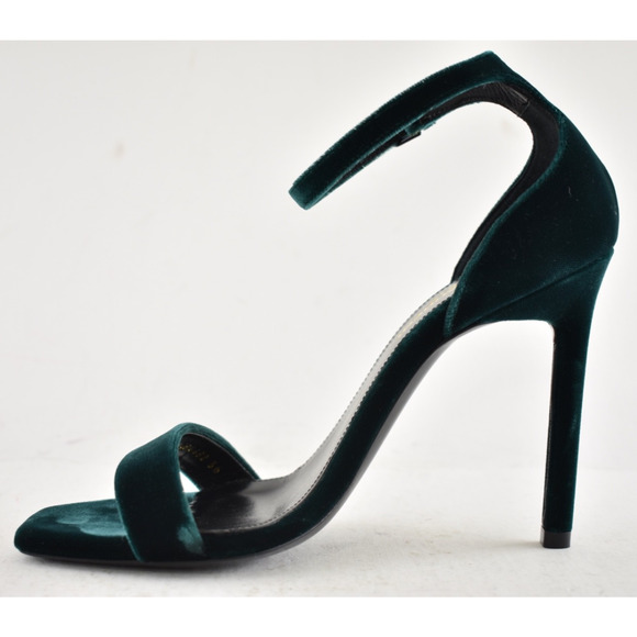 Saint Laurent Amber 105 Malachite Green Velvet Ankle Strap Sandal Pump Heel 36 - Picture 10 of 14
